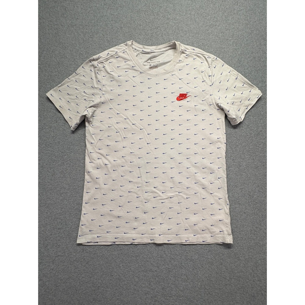 Nike Mens All‎ Over Mini Swoosh Print T-Shirt Grey Blue Red CV5590-101 Small